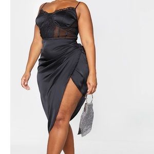 Black Lace Ruched Dress